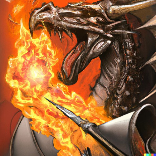 DALL·E 2023-03-27 07.56.13 - Image of a dragon breathing fire on a knight, DnD style